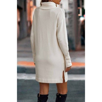 Roll Neck Knit Solid Sweater Dress - MVTFASHION.COM