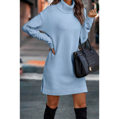 Roll Neck Knit Solid Sweater Dress - MVTFASHION.COM