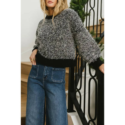 Round Neck Long Loose Sleeve Fuzzy Fleece Sweater