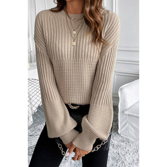 Round Neck Long Sleeve Loose Fit Rib Knit Sweater | Knit Sweater - Women's | F, new arrival, shoppe247, SWEATER, Sweaters | Elings