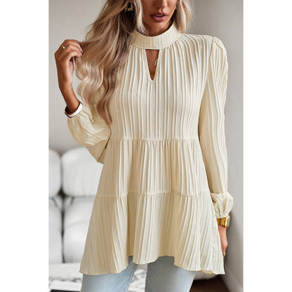 Ruched Color Block Cut Out Ruffle Solid Top - MVTFASHION.COM