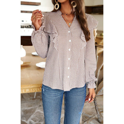 Ruffle Gingham Frill Trim Flounce Shirt - Elings