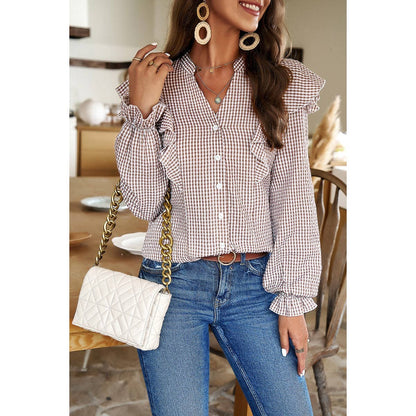 Ruffle Gingham Frill Trim Flounce Shirt - Elings