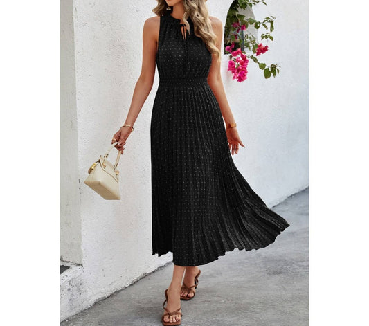 Sleeveless Dot Print Cross Fit Pleated Dress | Dress - Women's | Dress, F, LK, midi dress, new arrival | Elings