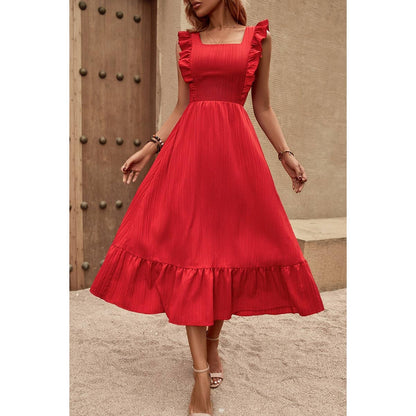 Sleeveless Ruffle Cross Open Back Knot Fit Dress