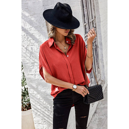 Solid Front Open Button Loose Fit Blouse