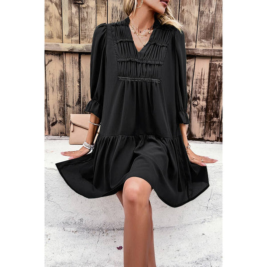 Solid Ruched Pleated Ruffle Loose Fit Dress | Dress - Women's | above the knee, Dress, F, new arrival, shoppe247 | Elings