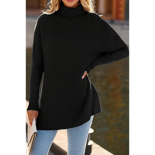 Solid Turtle Neck Loose Fit Long Sleeve Sweater | Knit Sweater - Women's | F, new arrival, shoppe247, SWEATER, Sweaters | Elings