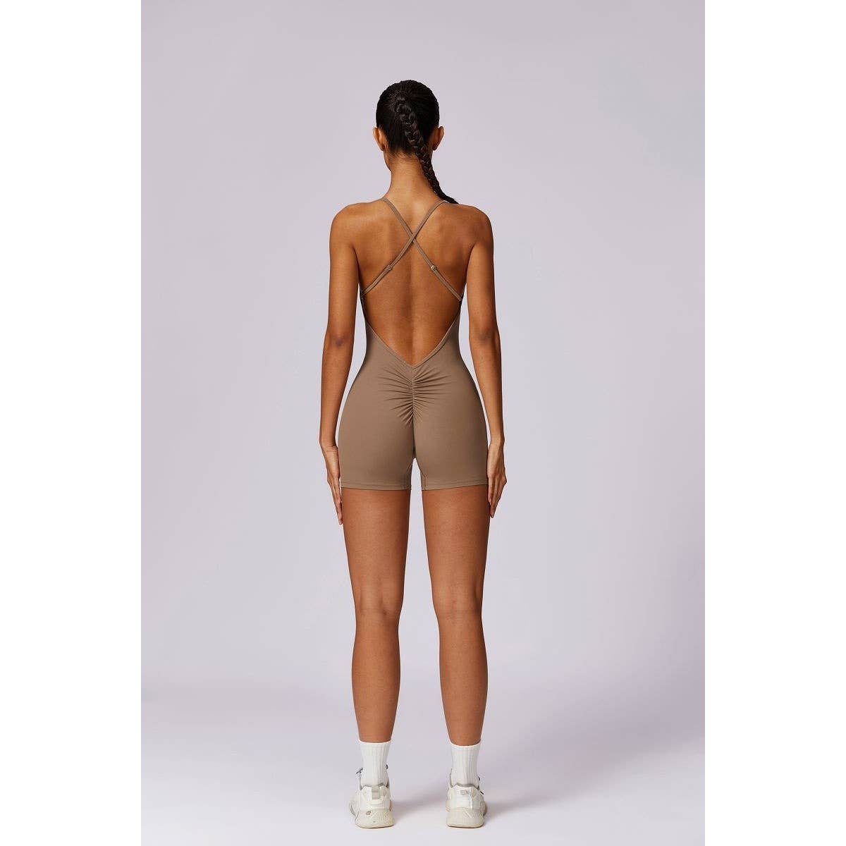 Square Neck Bodysuit Cross Back Straps Yoga Romper