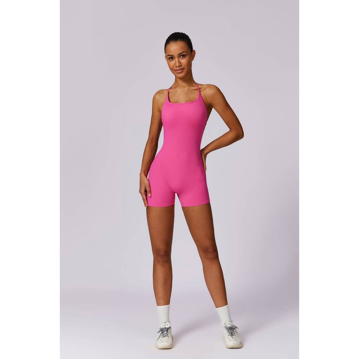 Square Neck Bodysuit Cross Back Straps Yoga Romper