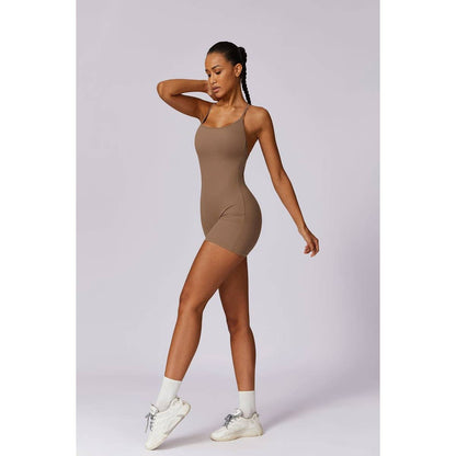 Square Neck Bodysuit Cross Back Straps Yoga Romper