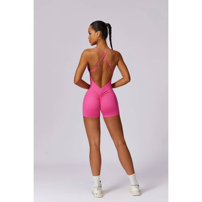 Square Neck Bodysuit Cross Back Straps Yoga Romper