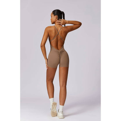 Square Neck Bodysuit Cross Back Straps Yoga Romper