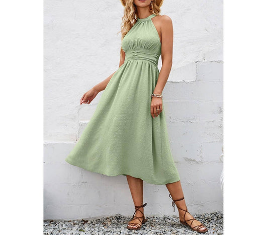 Swiss Dot Halter Sleeveless Belt Band Dress | Dress - Women's | 2403, Dress, F, midi dress, new arrival | Elings