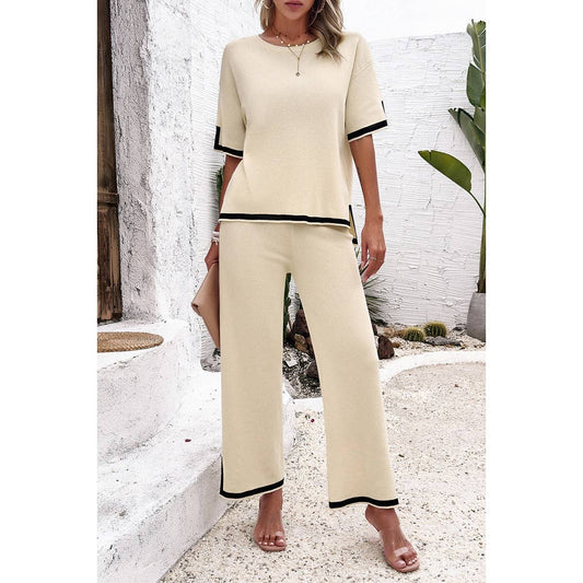 Two Pieces Round Neck Fit Blouse And Pants Sets | Top & Pant Set (NOT Loungewear) - Women's | F, new arrival, Sets | Elings